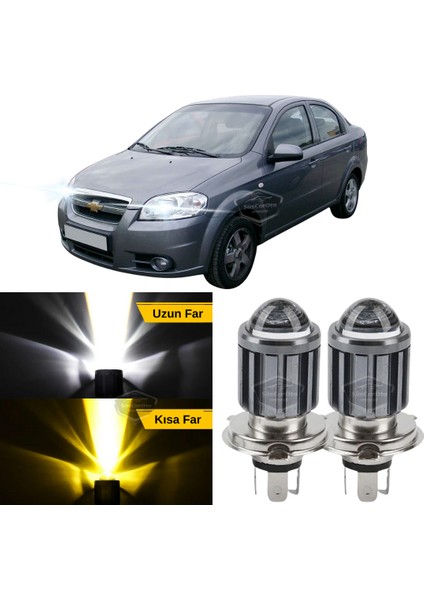 Chevrolet Aveo 2006-2011 Uyumlu Mercekli Far Ampulü LED Xenon Çift Renk Sarı-Beyaz Far Şimşek Etkili Csp LED Lamba Uzun Kısa 2 Adet Takım