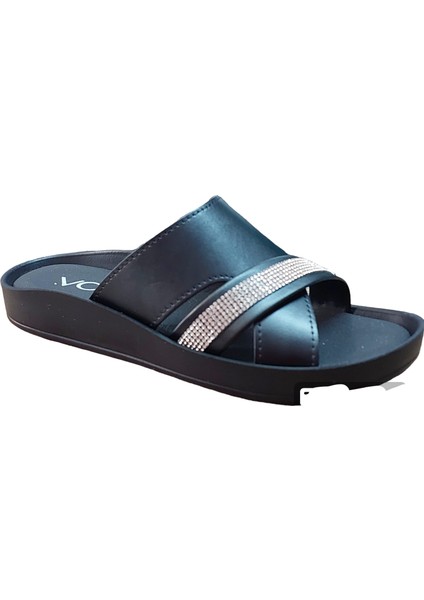 1500 124 Siyah Taşlı Comfort Casual Anatomik Terlik