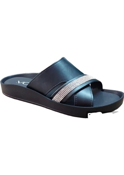1500 124 Siyah Taşlı Comfort Casual Anatomik Terlik