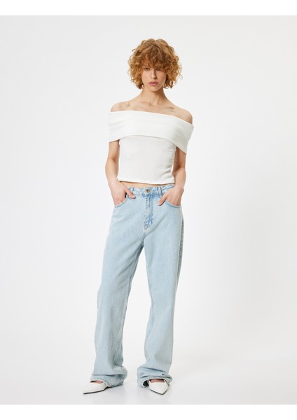 Madonna Yaka Crop Bluz Kısa Kollu Bürümcük Dokulu Slim Fit fiyatları