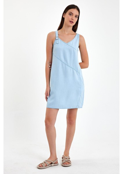 Kadın Angelica Sky Blue Regular Fit Jean Elbise(Tencel)™