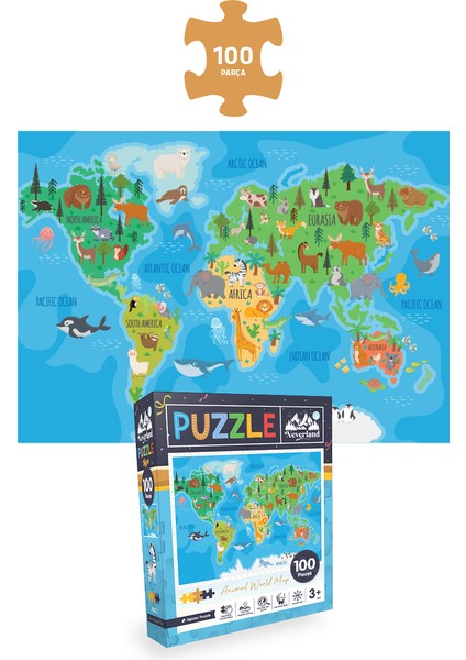 3 Adet Puzzle - 24 P. Çiftlik Hayvanları ve 50 P. Ay Hayvanları ve 100 P. Hayvan Dünya Haritası