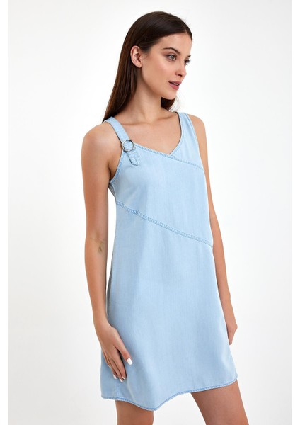 Kadın Angelica Sky Blue Regular Fit Jean Elbise(Tencel)™ fiyatları