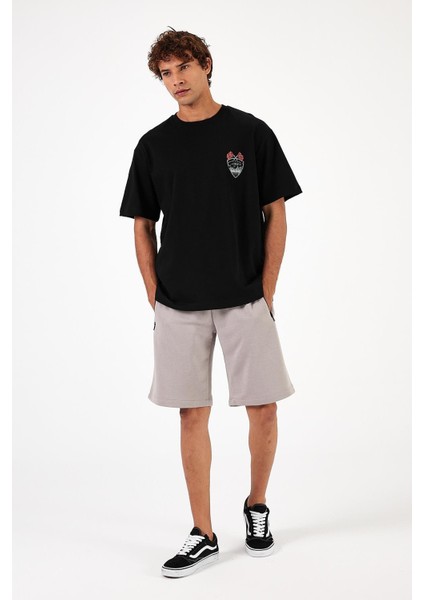 Erkek Race Siyah Sırtı Baskılı Bisiklet Yaka Regular Fit Tişört