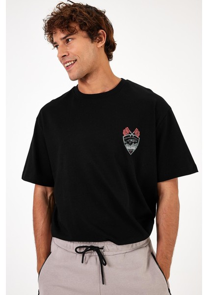 Erkek Race Siyah Sırtı Baskılı Bisiklet Yaka Regular Fit Tişört modelleri