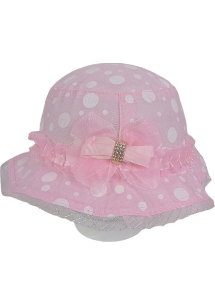 Kitti 4-8 Yaş Kız Çocuk Açık Pembe Desenli Fötr Yazlık Şapka