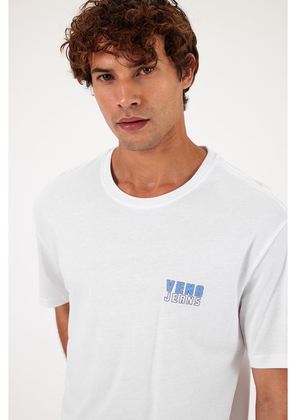 Erkek Vena Beyaz Logo Kabartma Baskılı Bisiklet Yaka Tişört fiyatları
