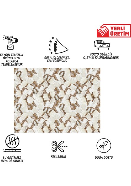 Kendinden Yapışkanlı Kahverengi Petek Mermer Desenli Pvc Panel 41X62 cm