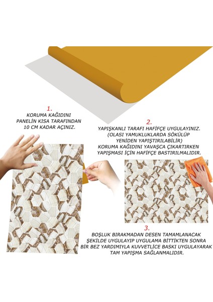 Kendinden Yapışkanlı Kahverengi Petek Mermer Desenli Pvc Panel 41X62 cm