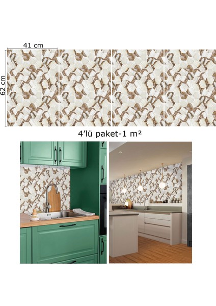 Kendinden Yapışkanlı Kahverengi Petek Mermer Desenli Pvc Panel 41X62 cm