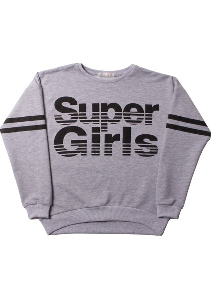Kız Çocuk Sweatshirt Super Girls Baskı ve Taş