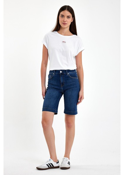 Kadın Gabriel Dark Blue Regular Fit Jean Şort