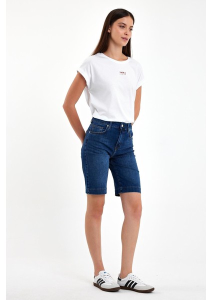 Kadın Gabriel Dark Blue Regular Fit Jean Şort