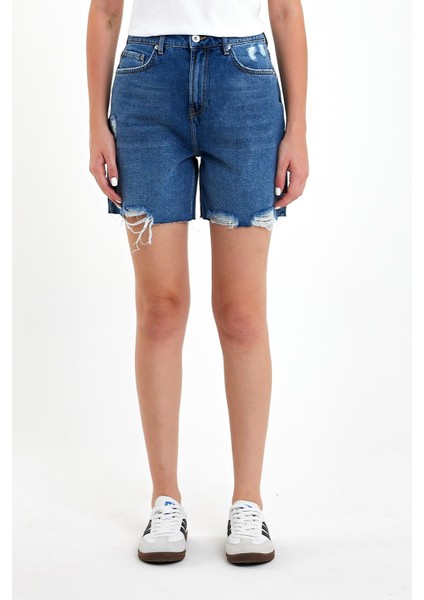 Kadın Sementa Bermuda Dark Blue Jean Şort modelleri