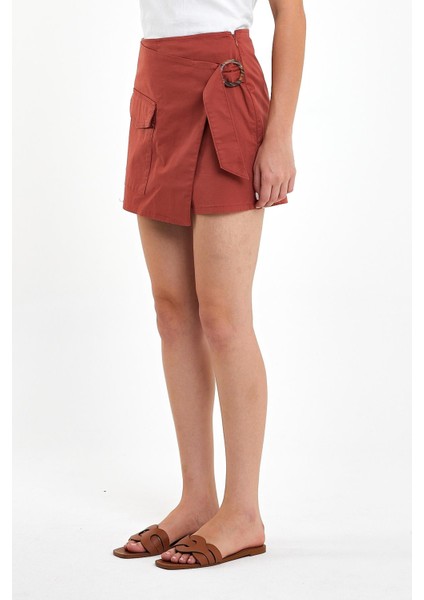 Kadın Sienna Terracotta Slim Fit Gabardin Şort Etek modelleri