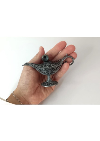 Alaaddin Sihirli Lamba Genie Lamp Ibrik Biblo 7 cm Gri Renk