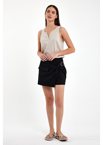 Kadın Sienna Siyah Slim Fit Gabardin Şort Etek fiyatları