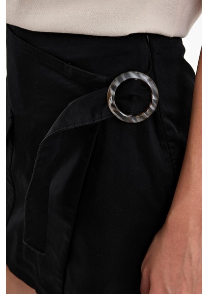 Kadın Sienna Siyah Slim Fit Gabardin Şort Etek modelleri