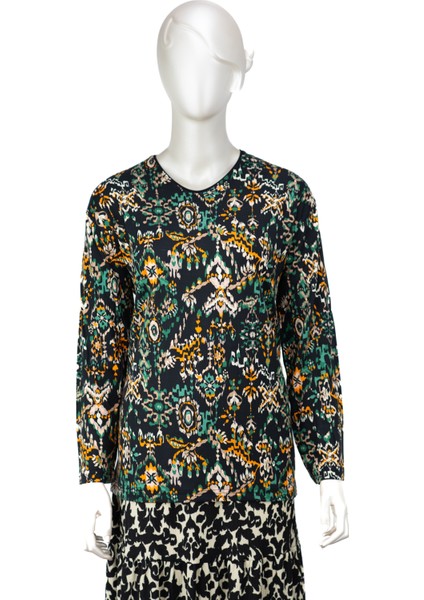 Kadın Turlu Viskon Penye Anne Bluz Leylak Desenli V Yaka Likralı