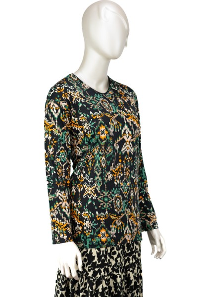 Kadın Turlu Viskon Penye Anne Bluz Leylak Desenli V Yaka Likralı modelleri