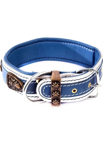 Özel Tasarım Thor Deri Köpek Boyun Tasması Mavi Beyaz fiyatları