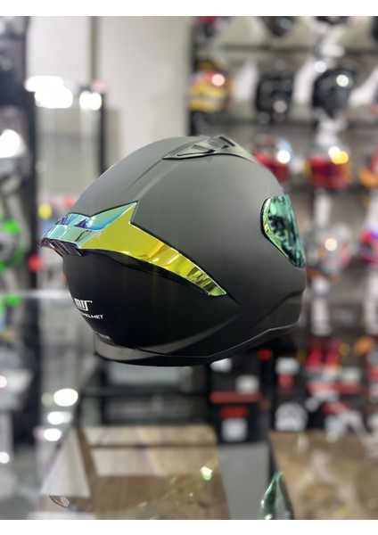 Prohelmets Mat Siyah Gold Vizör 201