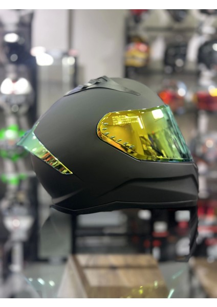 Prohelmets Mat Siyah Gold Vizör 201