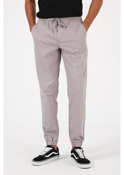 Erkek Simon Buz Gri Slim Fit Gabardin Jogger Pantolon