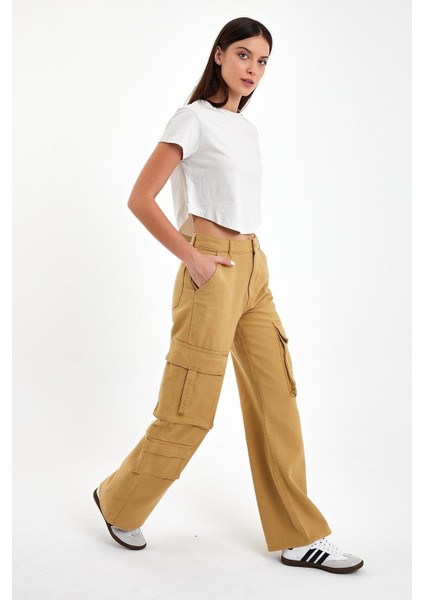 Kadın Paula Bal Köpüğü Kargo Cepli Wide Leg Pantolon fiyatları