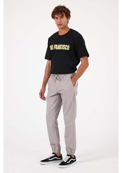 Erkek Simon Buz Gri Slim Fit Gabardin Jogger Pantolon fiyatları
