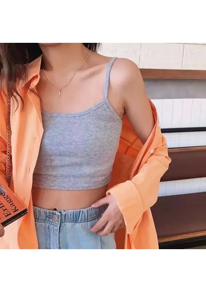 Gri Melanj Askılı Crop