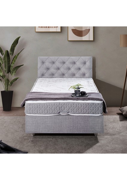 Eylül Tek Kişilik Baza Başlık Comfort Yatak Seti- Açık Gri