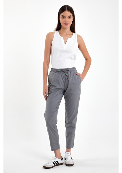 Kadın Alian Beli Lastikli Füme Çizgili Summer Gabardin Pantolon fiyatları