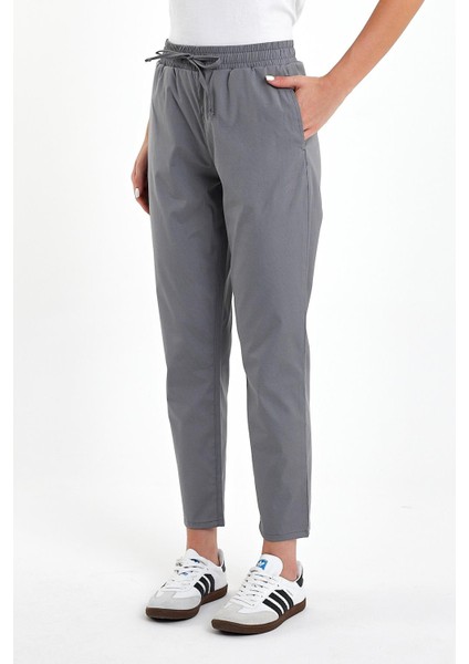 Kadın Alian Beli Lastikli Füme Çizgili Summer Gabardin Pantolon modelleri