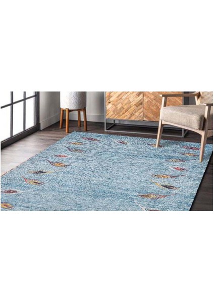 Halı Mavi Yaprak Desen Dijital Baskı Halı modelleri