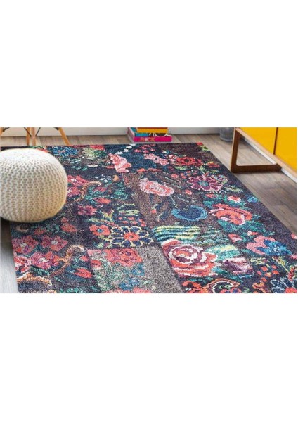 Halı Siyah Çiçek Desenli Dijital Baskı Halı modelleri