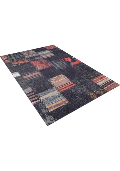 Halı Siyah Patchwork Desen Dijital Baskı Halı