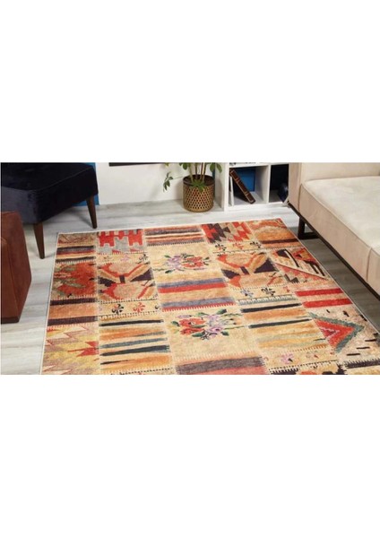 Halı Turuncu Patchwork Desen Dijital Baskı Halı
