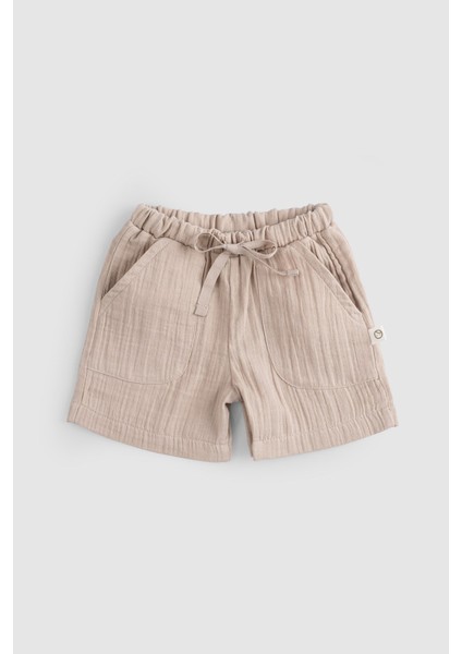 Organik Pamuk Müslin Erkek Çocuk Bej Şort Nefes Alabilir ve Rahat Tasarım