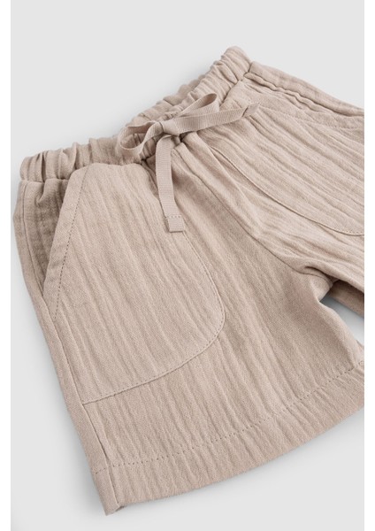 Organik Pamuk Müslin Erkek Çocuk Bej Şort Nefes Alabilir ve Rahat Tasarım modelleri