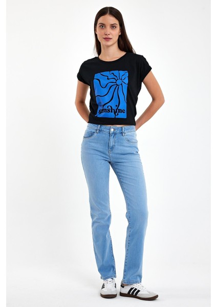 Kadın Gabriel Med Blue Straight Fit Jean Pantolon fiyatları