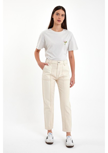 Kadın Norah Cepli Off White Jean Pantolon