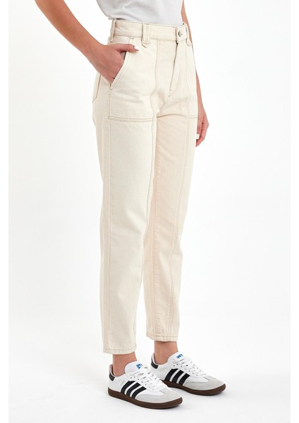 Kadın Norah Cepli Off White Jean Pantolon modelleri