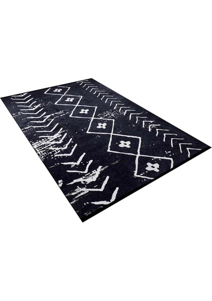 Halı Siyah Geometrik Dijital Baskı Halı