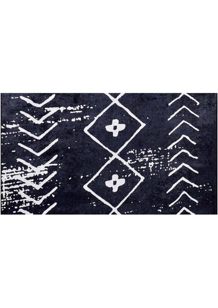 Halı Siyah Geometrik Dijital Baskı Halı