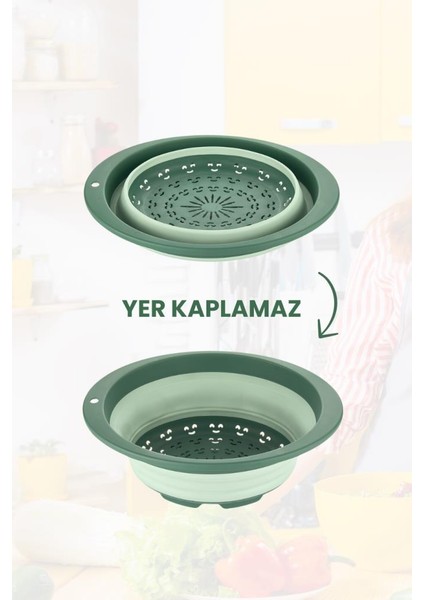 Katlanabilir Yuvarlak Süzgeç 6,5 Litre Yeşil