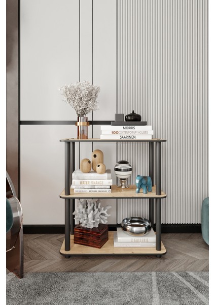 Libra Meşe Kahverengi Kitaplık Çok Amaçlı 3 Raflı Dikdörtgen Sehpa fiyatları