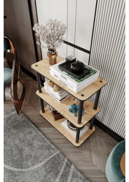 Libra Meşe Kahverengi Kitaplık Çok Amaçlı 3 Raflı Dikdörtgen Sehpa modelleri