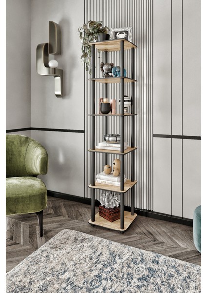 Libra Meşe Kahverengi Çok Amaçlı 6 Raflı Kitaplık