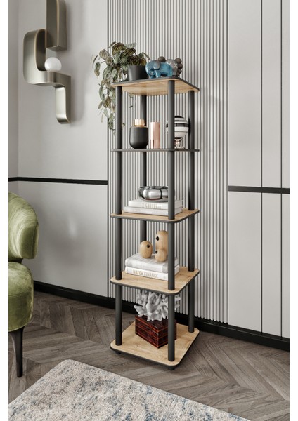 Libra Meşe Kahverengi Çok Amaçlı 5 Raflı Kitaplık